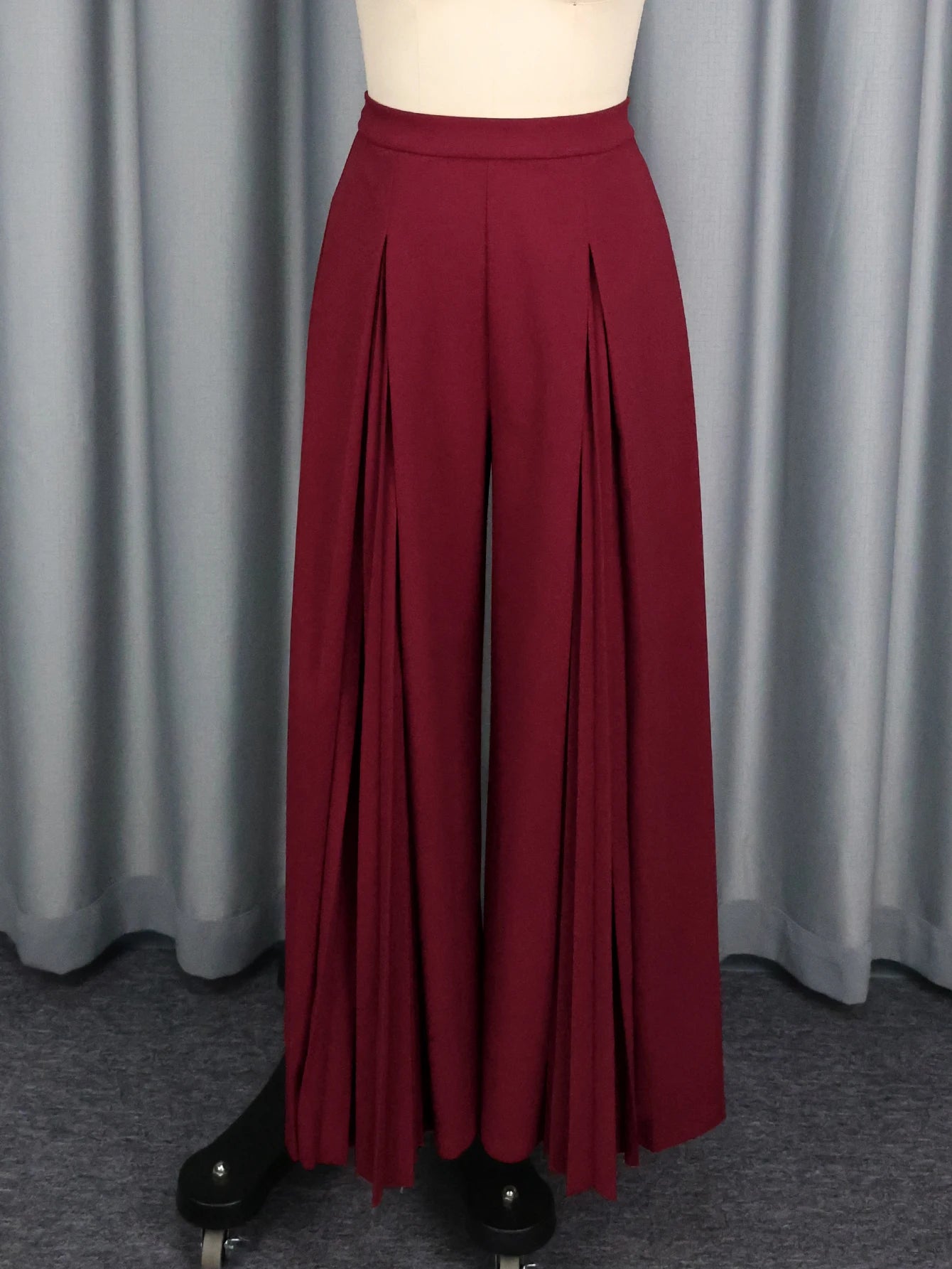 Women Wine Elegant Pleated  High Waist Split Wide Leg Casual Fashion Loose Long Office Wear Straight Palazzo Pants