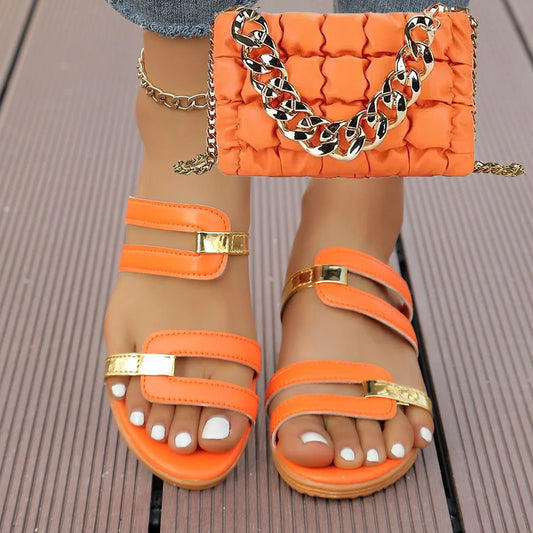 Women Plus Size New Color Matching Fish mouth beach Summer Non-slip Slippers , Shoes Fashion Chain Messenger Bag