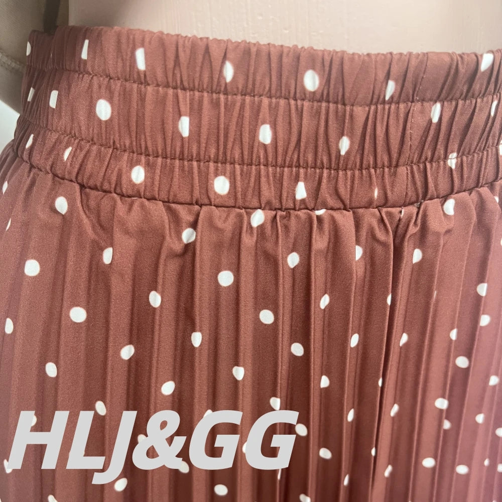 Women HLJ Elegant Black Vest and Polka Dot Skirt Two Piece Set Gold Button Sleeveless Top + Pleated Skirt  Streetwear Vestidos
