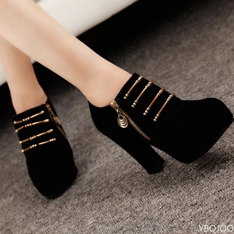 Women elegant fashionable Autumn/Winter New Style Coarse Heel Tube Thick Bottom Side Zipper Boots