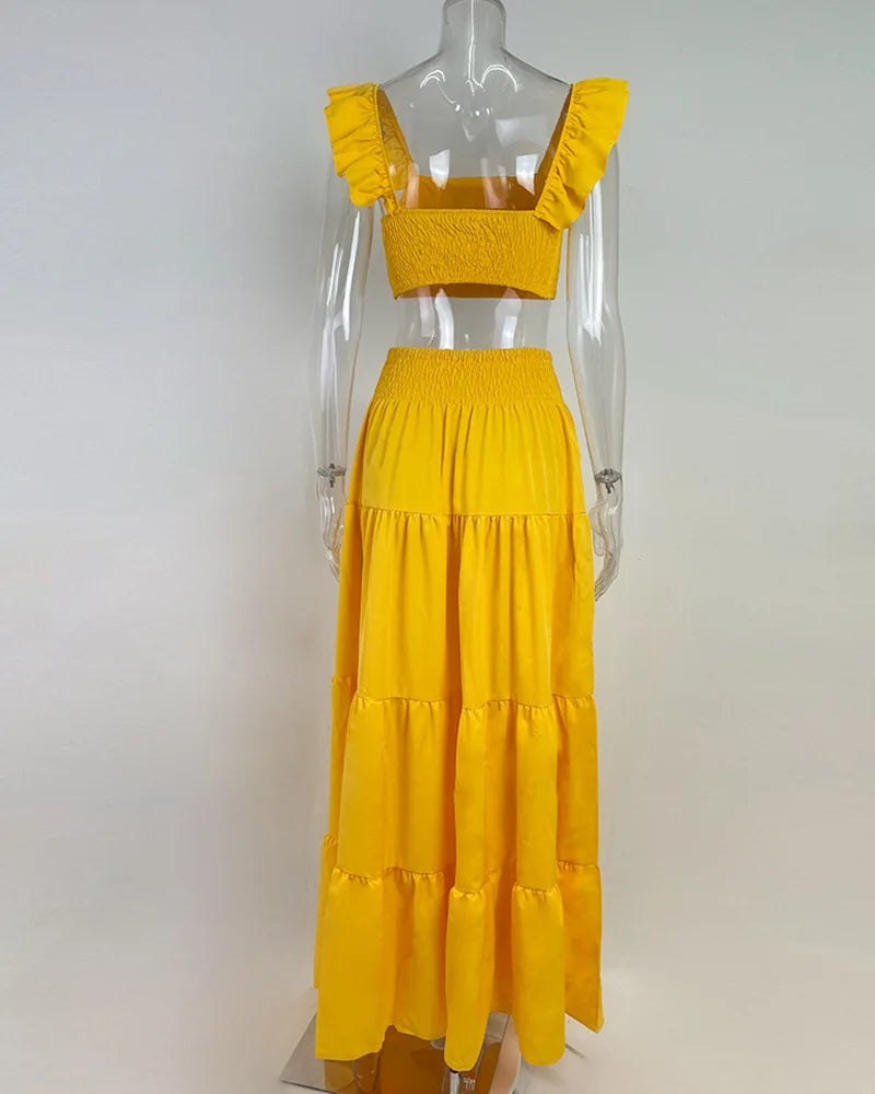 Women's Skirt Y2k Two Piece Set  Clothing New Spring/Summer Elegant Sexy Collage Sleeveless Top and Longuette Suits