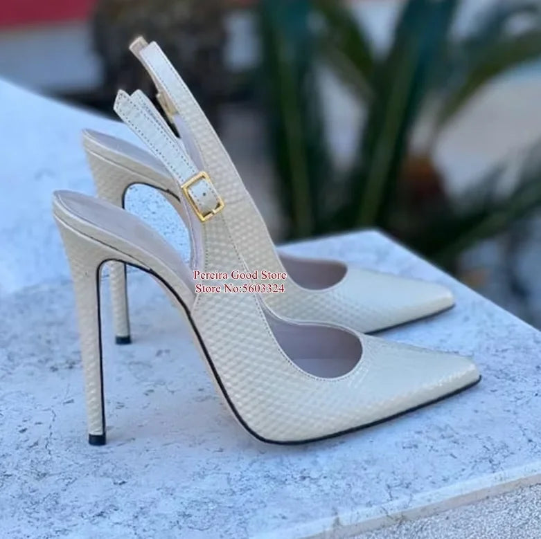 Women Yellow Snakeskin Slingback Pumps Pointy Toe Shallow Stiletto Heels Dress Shoes Cut-out Heels  Shoes 12Cm 10Cm 8Cm