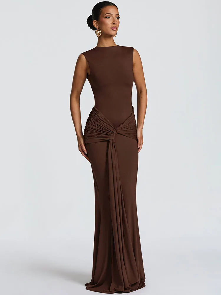 Women Backless Draped Rushed Sexy Maxi Gowon Elegant  Dresses