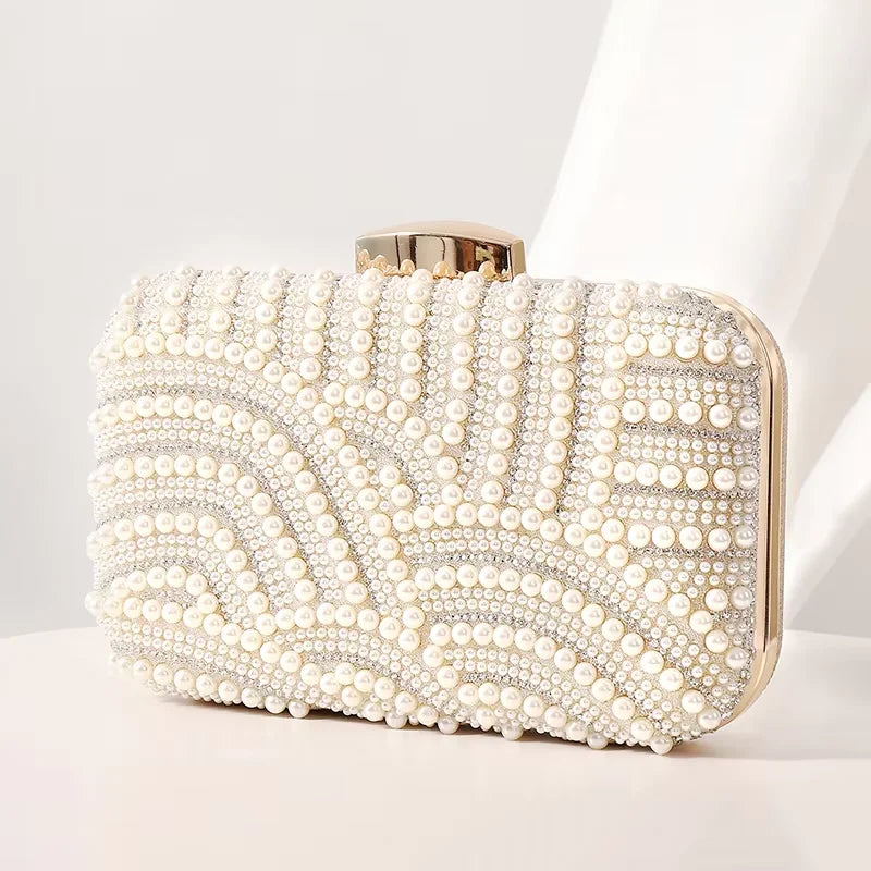 Women Pearl Elegant Evening Fashionable Stylish Beading Wedding Dinner Party Banquet  Dress Clutch Bag
