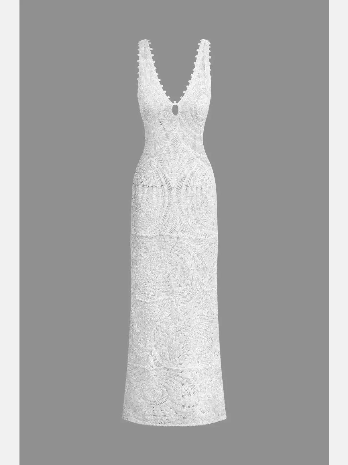 Ladies Solid V-neck Slip Knit Maxi Dress Sexy Cover Up Bikini Swimsuit Cover-up Beach Bathing Suit Beach Wear Knitting Swimwear