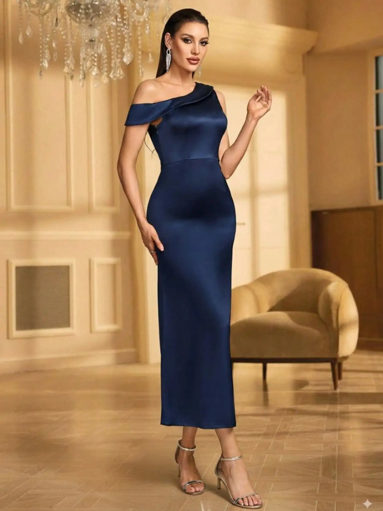 women casual and elegant off-shoulder sleeveless with body-shaping design, suitable dress for daily travel