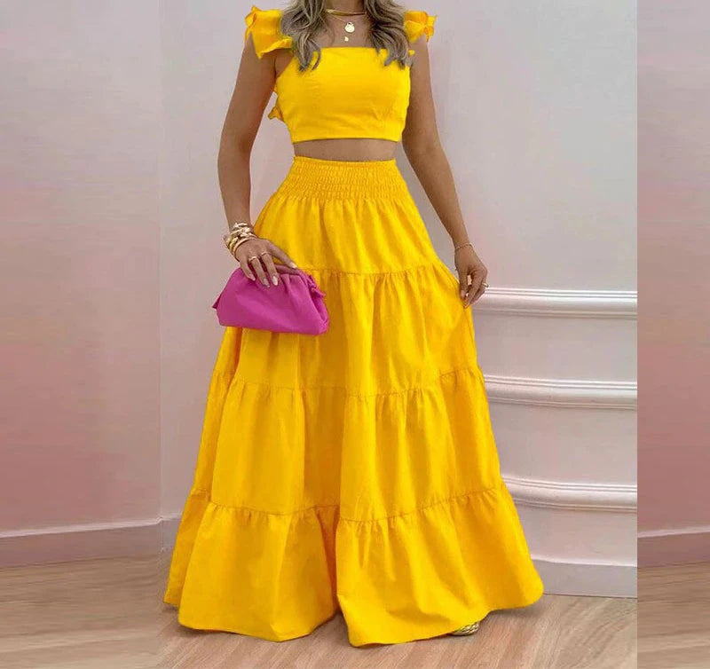 Women's Skirt Y2k Two Piece Set  Clothing New Spring/Summer Elegant Sexy Collage Sleeveless Top and Longuette Suits