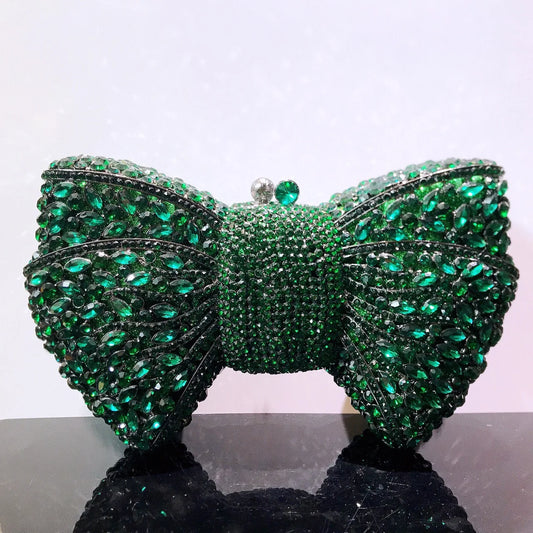 Women Newest Rhinestone Green/Black Clutch Purse Bow Luxury Diamond Red Evening Clutches  Wedding Bridal Bag Stones Handbags