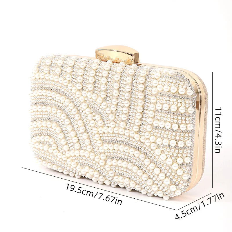 Women Pearl Elegant Evening Fashionable Stylish Beading Wedding Dinner Party Banquet  Dress Clutch Bag