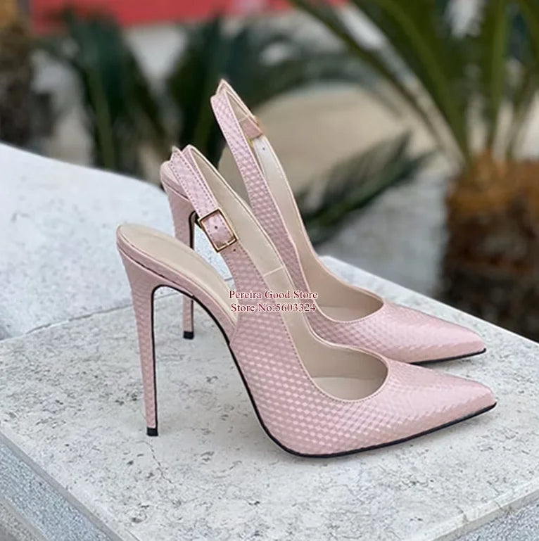 Women Yellow Snakeskin Slingback Pumps Pointy Toe Shallow Stiletto Heels Dress Shoes Cut-out Heels  Shoes 12Cm 10Cm 8Cm