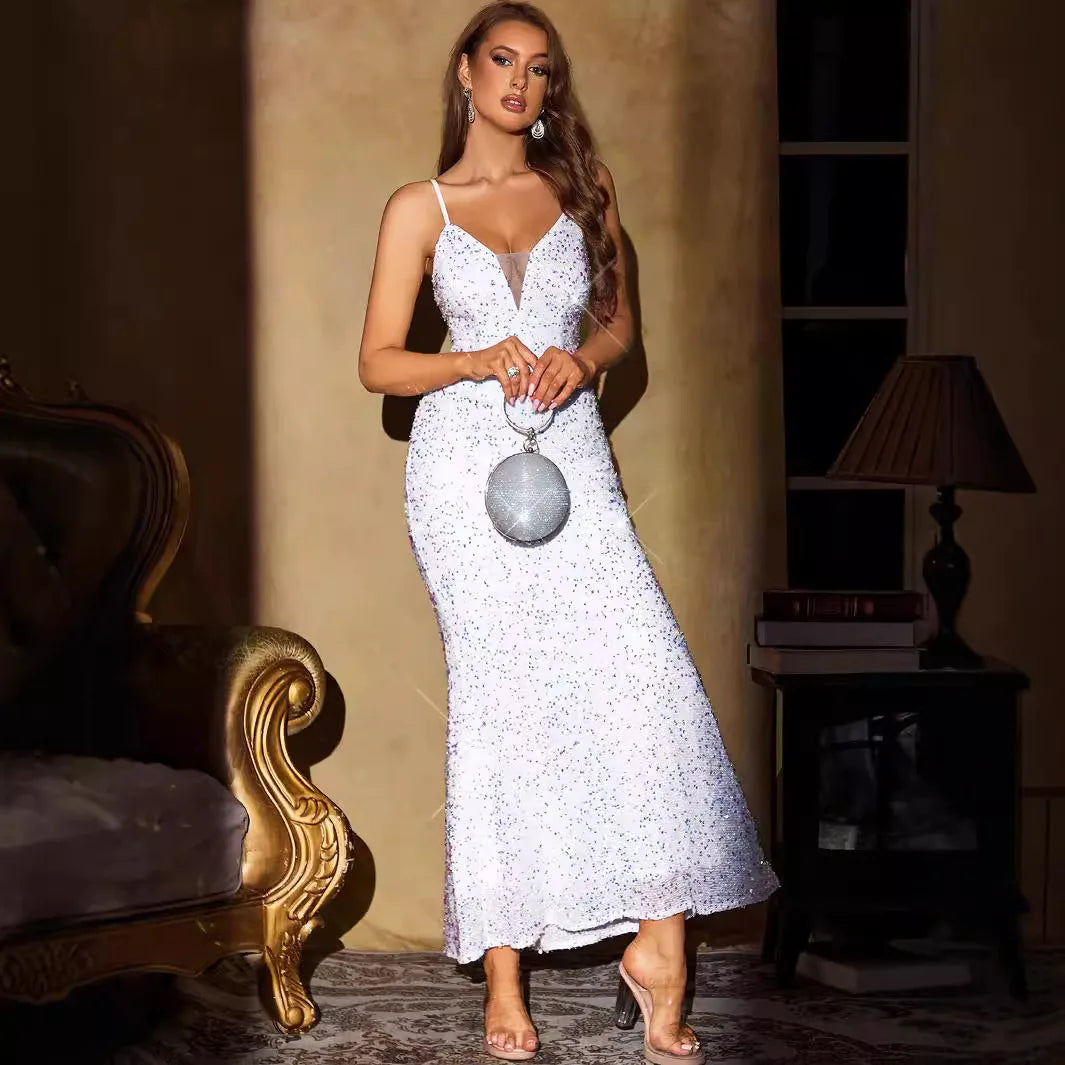 Women Sequin Wedding Bodycon Maxi Summer Sexy Luxury Club Evening Elegant Party Prom Dresses