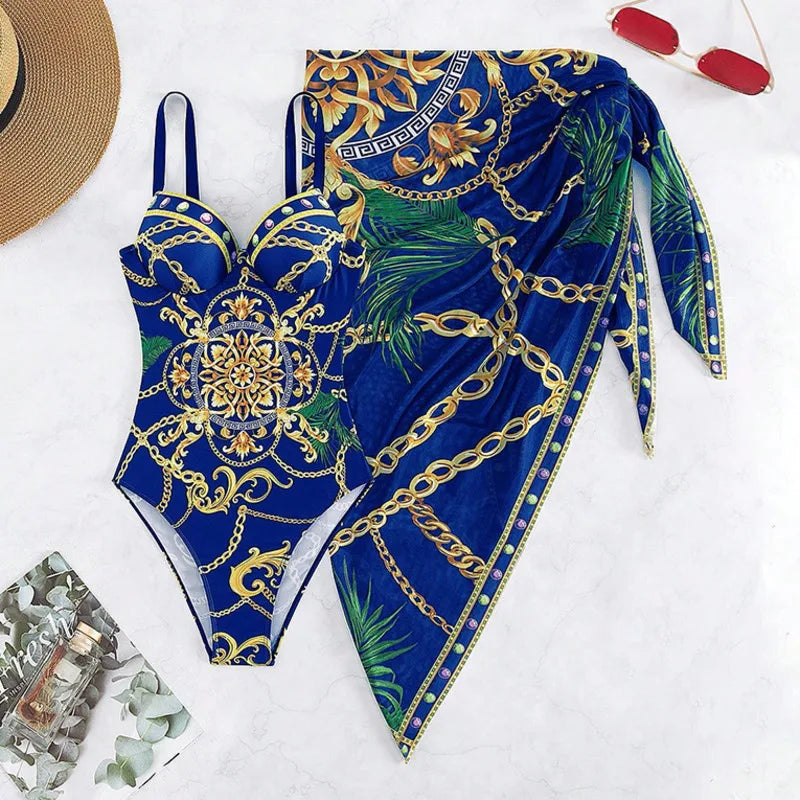 Lady Summer Sexy Print One Piece Swimsuits Closed Female Swimwear Push Up Body