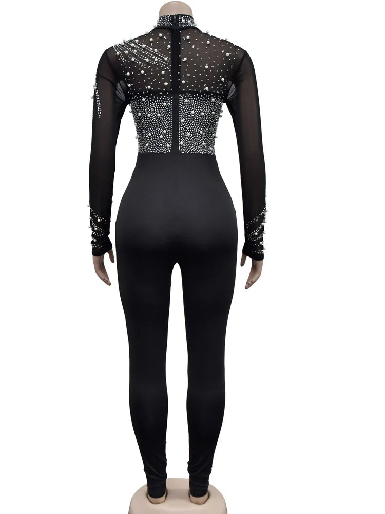 Women's sheer Beyprern mesh crystal jumpsuit