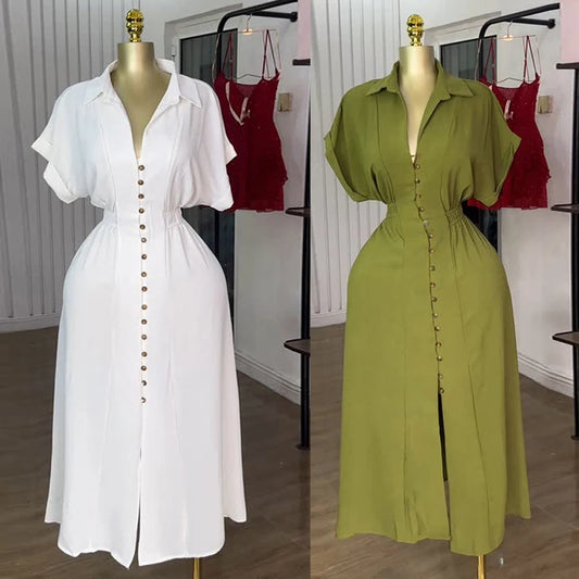 Women new fashion short sleeve long maxi shirt dresses
