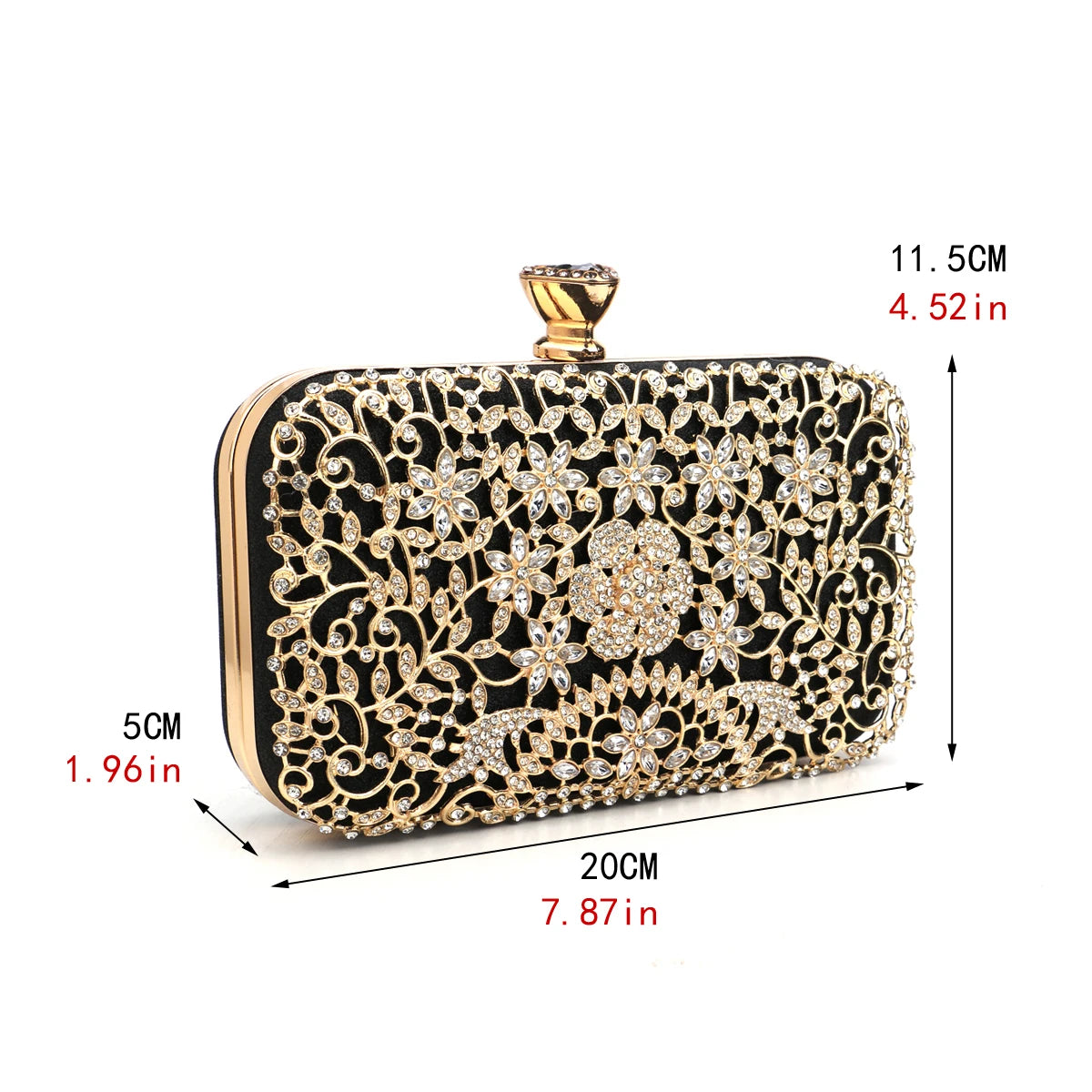 Women Hollow Out Style Rhinestones Golden Metal Banquet  Luxury Metal Rhinestones Evening Bags Flap P