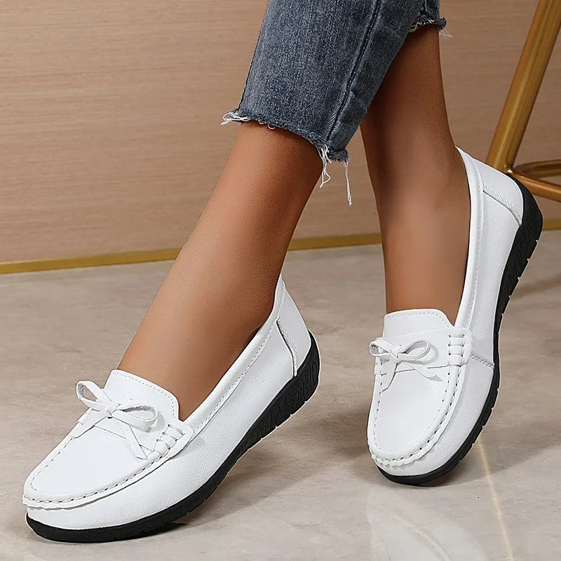 Women Genuine Leather Wedge Fashion Flats Black Designer Shoes Breathable Moccasins Casual Shoes