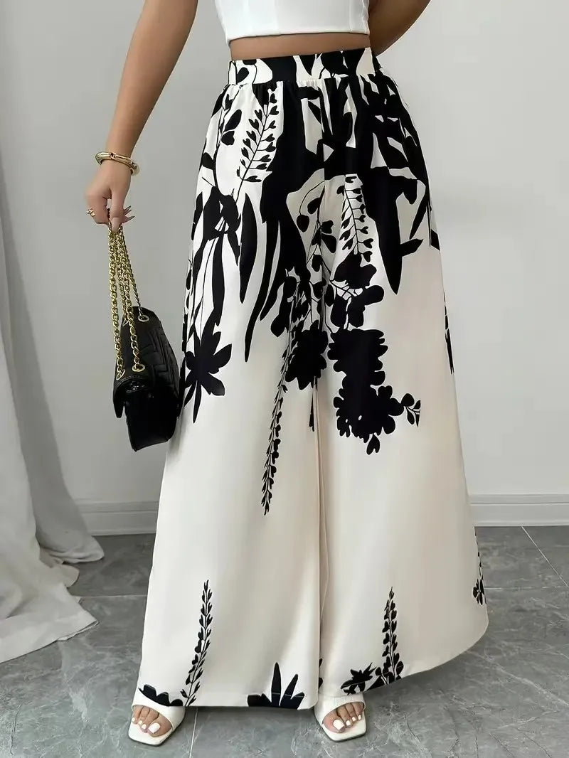 women's fashion printed, lace-up , waist-cinching, slim-fit casual trousers