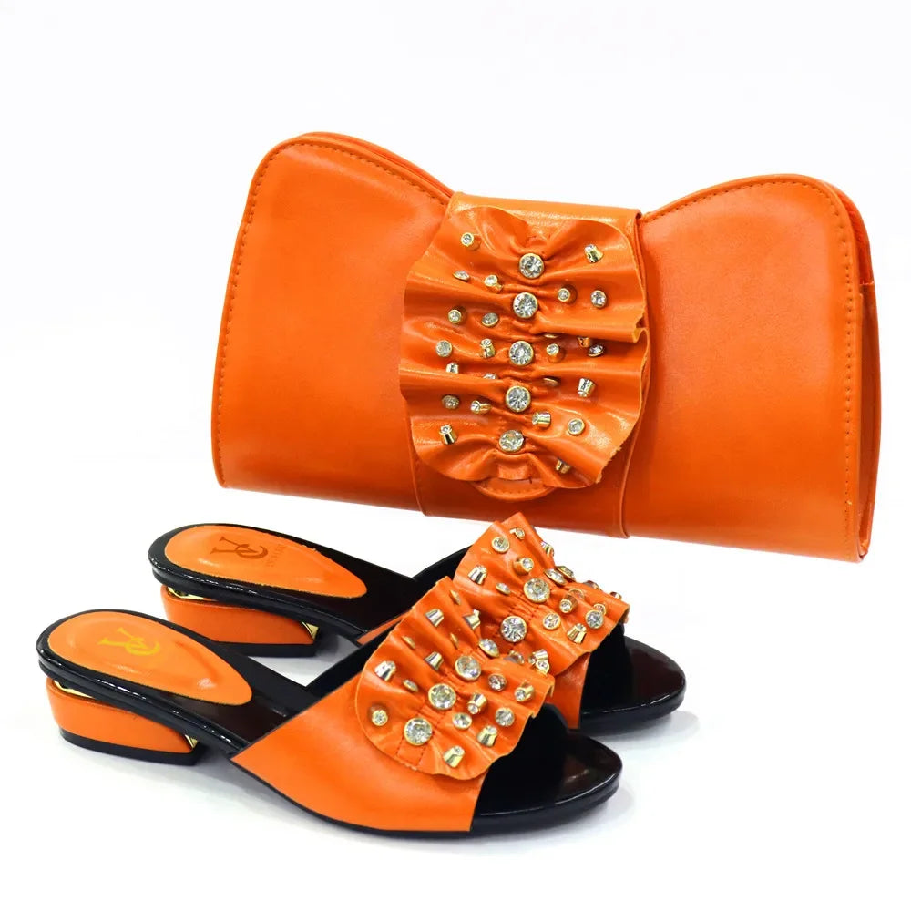 Women Latest  Design Fashion low heel comfortable shoes and bag