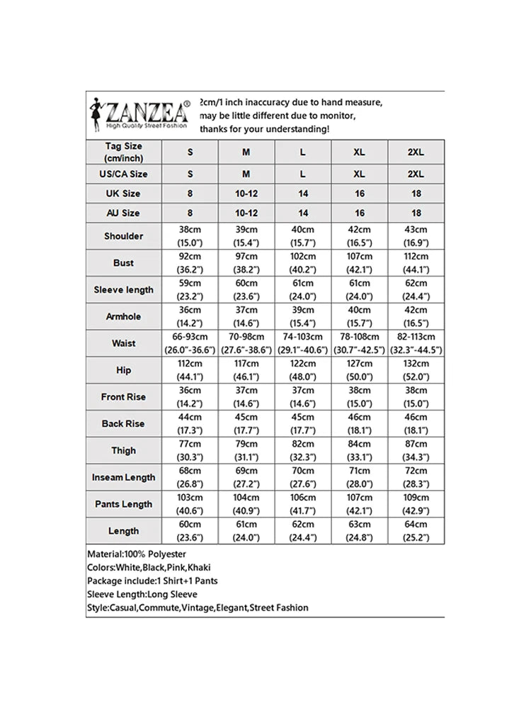 Ladies ZANZEA Elegant 2 Pieces Pant Sets Long Sleeve Belted Lightweight Blazer & Wide Leg Suits Office Lady Commuting Sets