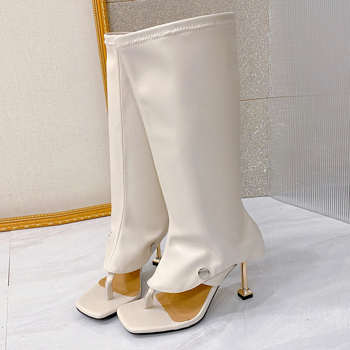 Women  New Toe-clip Cool  for Stiletto High-heeled Long-leg Pants Tube Boots Slippers