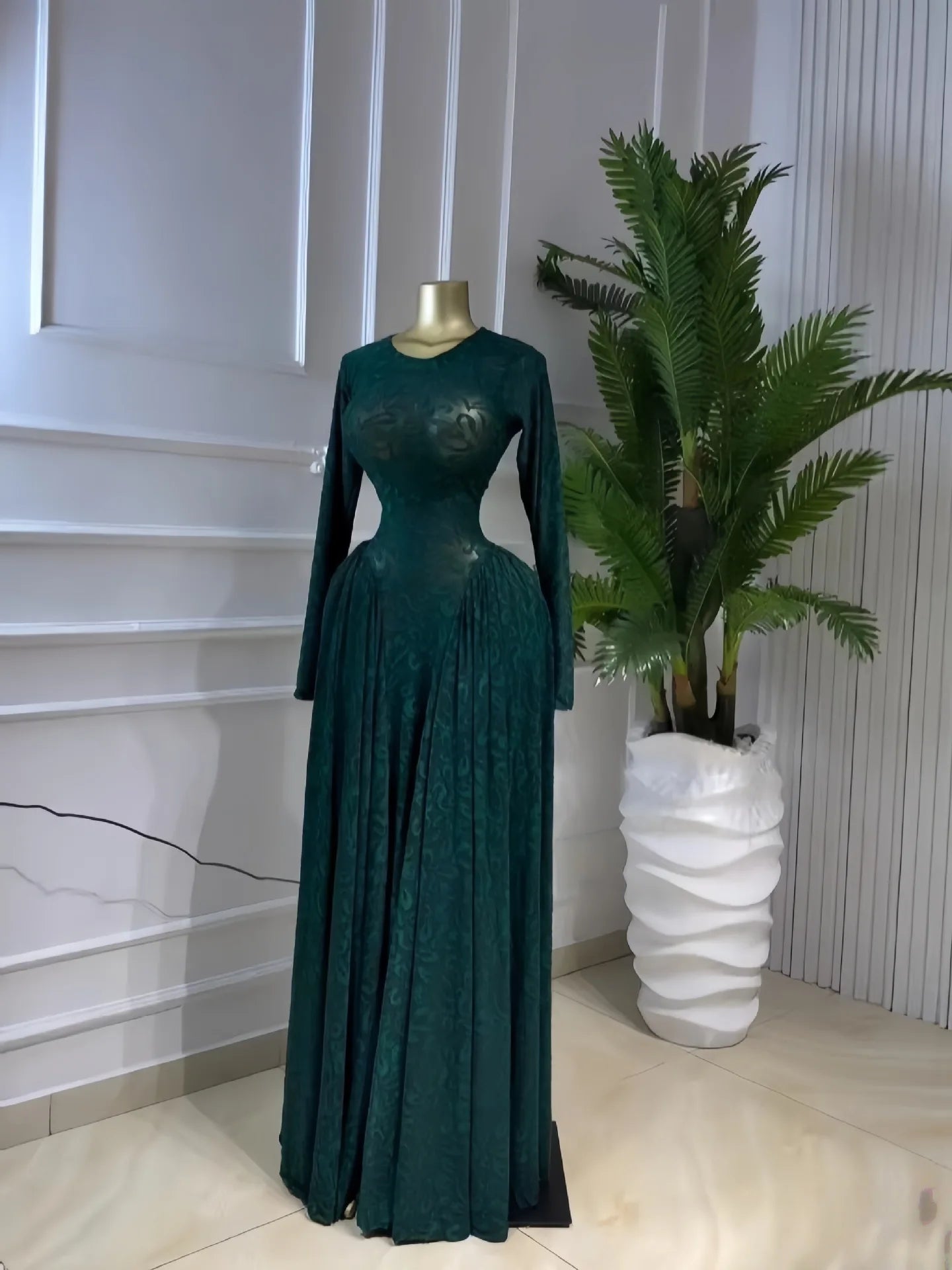 Women O-neck Long Sleeve Pleated Inner A-line  Evening Sexy Party Birthday Vacation Long Maxi Dresses Vestidos