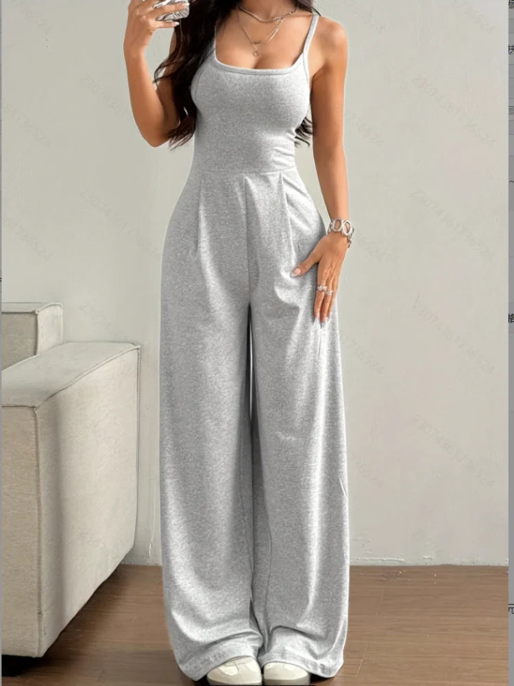 Women's casual halter jumpsuit spring and summer daily solid slim-fit backless sleeveless