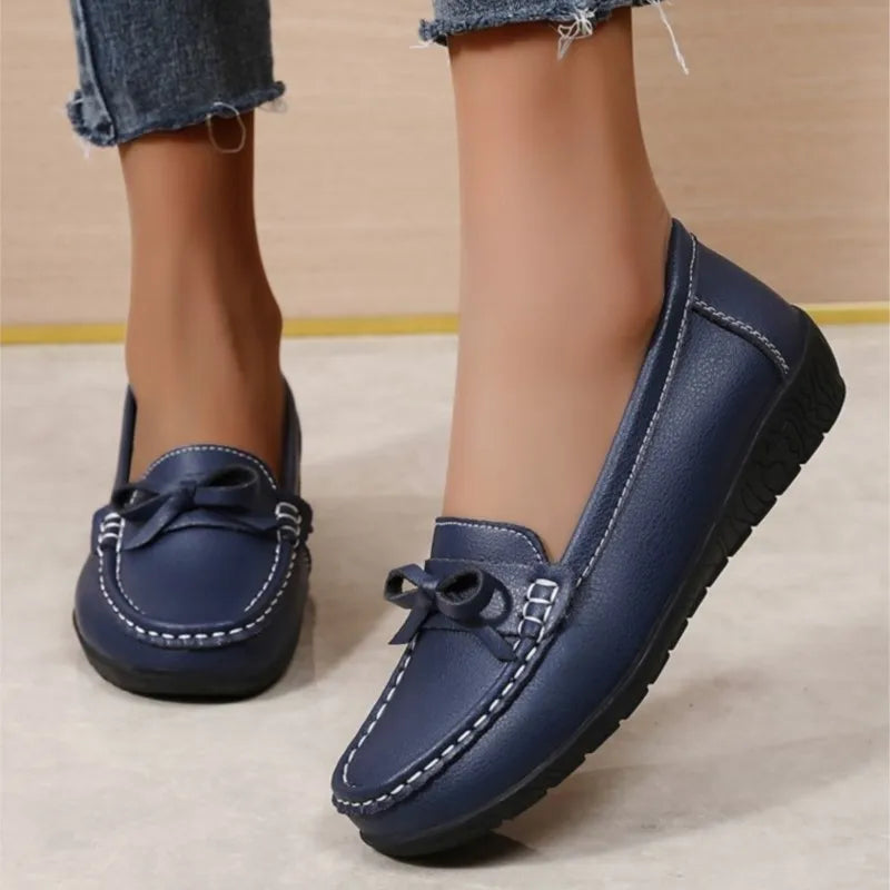Women Genuine Leather Wedge Fashion Flats Black Designer Shoes Breathable Moccasins Casual Shoes