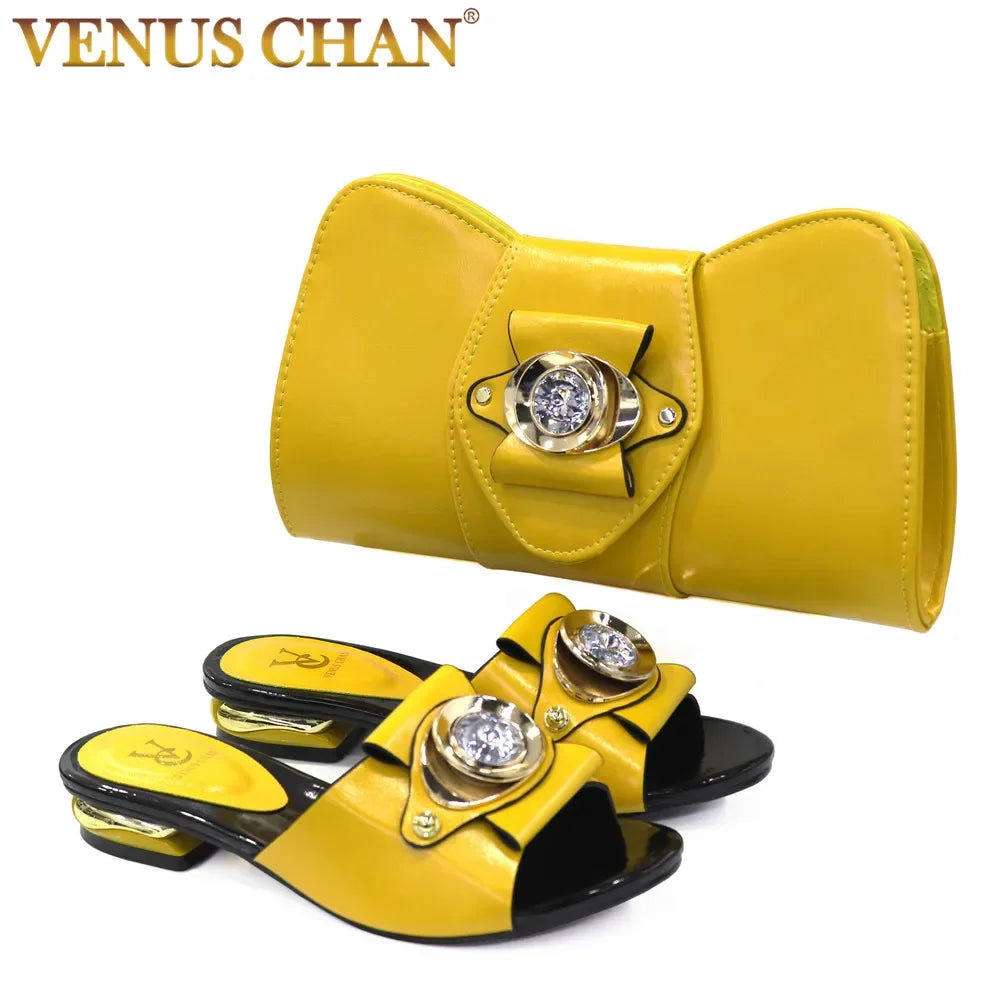 Women Latest  Design Fashion low heel comfortable shoes and bag