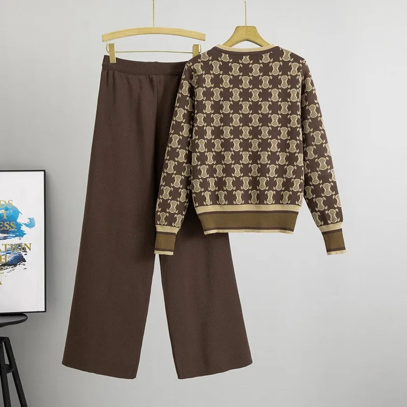 Women Knitted Pant Sets Sweater for spring and autumn