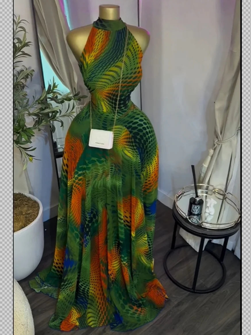 Women GLCMYAYA  New  O-neck Sleeveless Floral Print Mermaid  Evening Birthday Beach Sexy Night Party Long Maxi  Dresses
