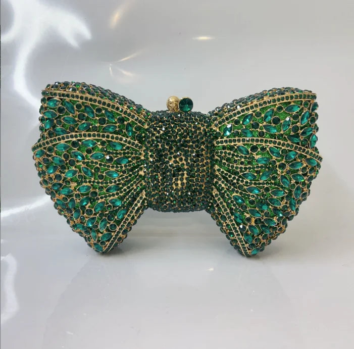 Women Newest Rhinestone Green/Black Clutch Purse Bow Luxury Diamond Red Evening Clutches  Wedding Bridal Bag Stones Handbags