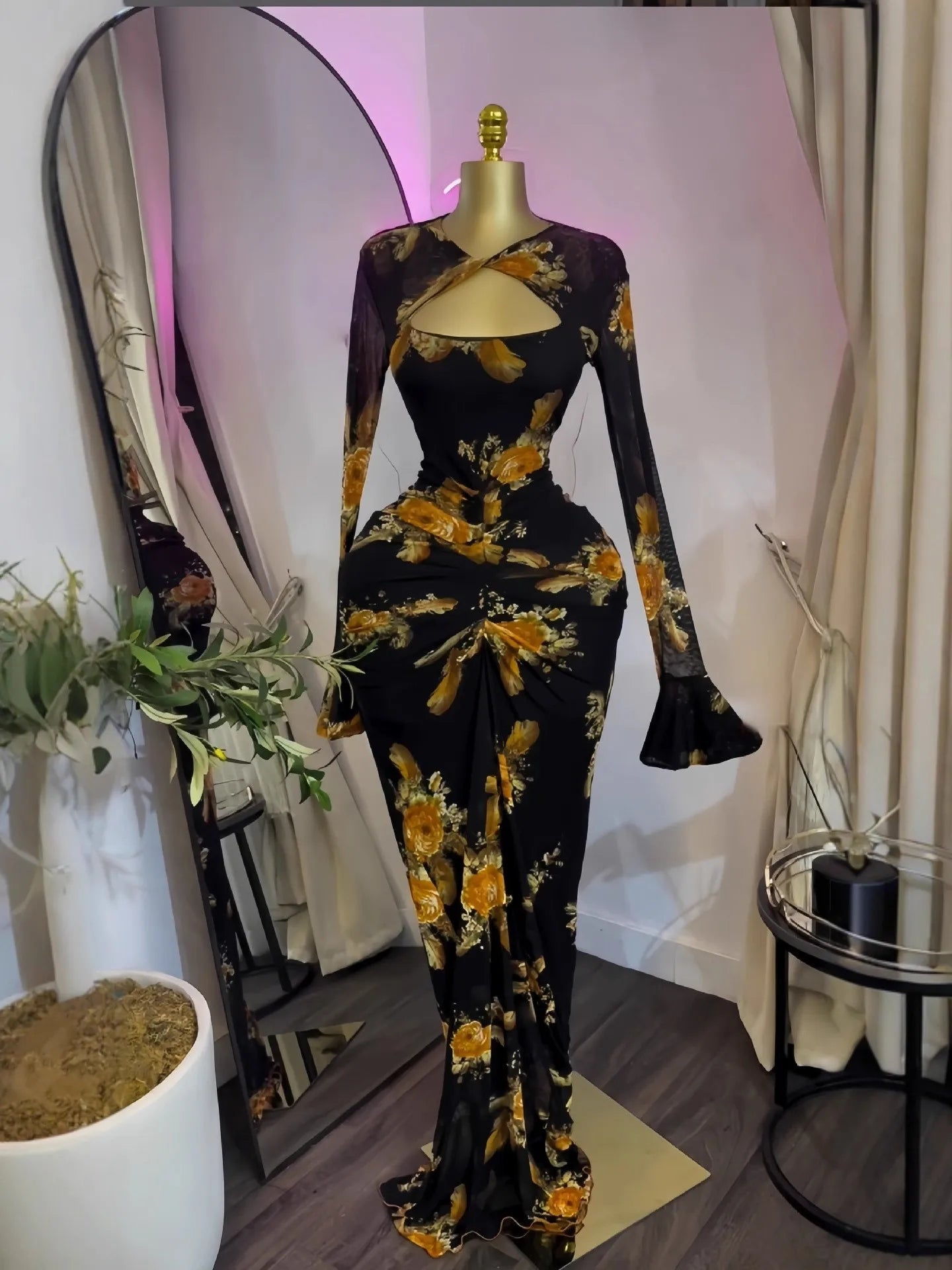 Women O-neck Long Sleeve Pleated Inner A-line  Evening Sexy Party Birthday Vacation Long Maxi Dresses Vestidos