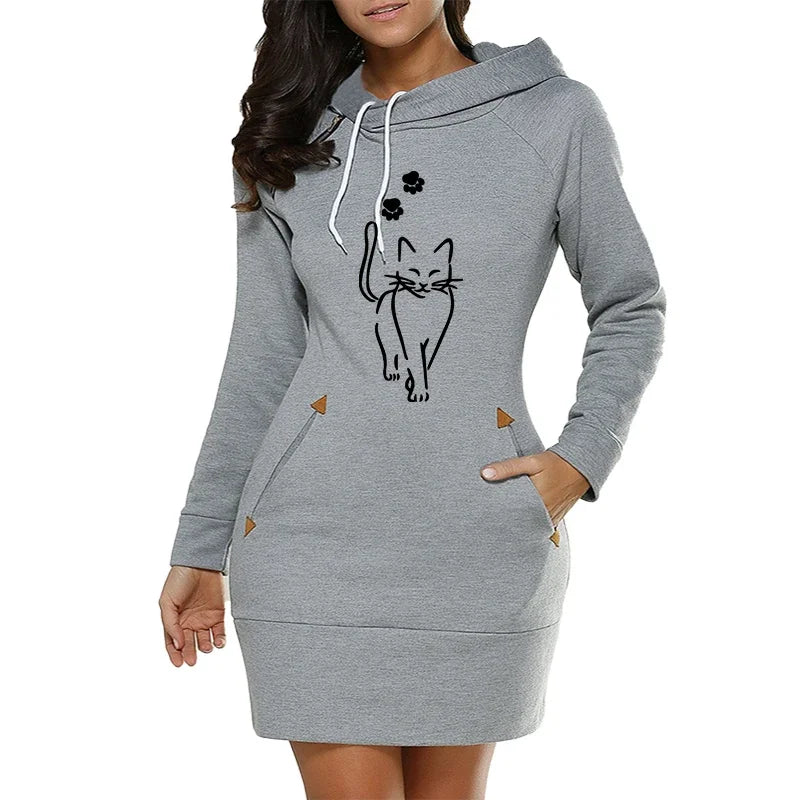 Women’s Simplicity Hoodies Comfort Fashion Autumn Winter Casual Daily Slim Fit Pocket Collar Zipper Design Quality Midi Dresses
