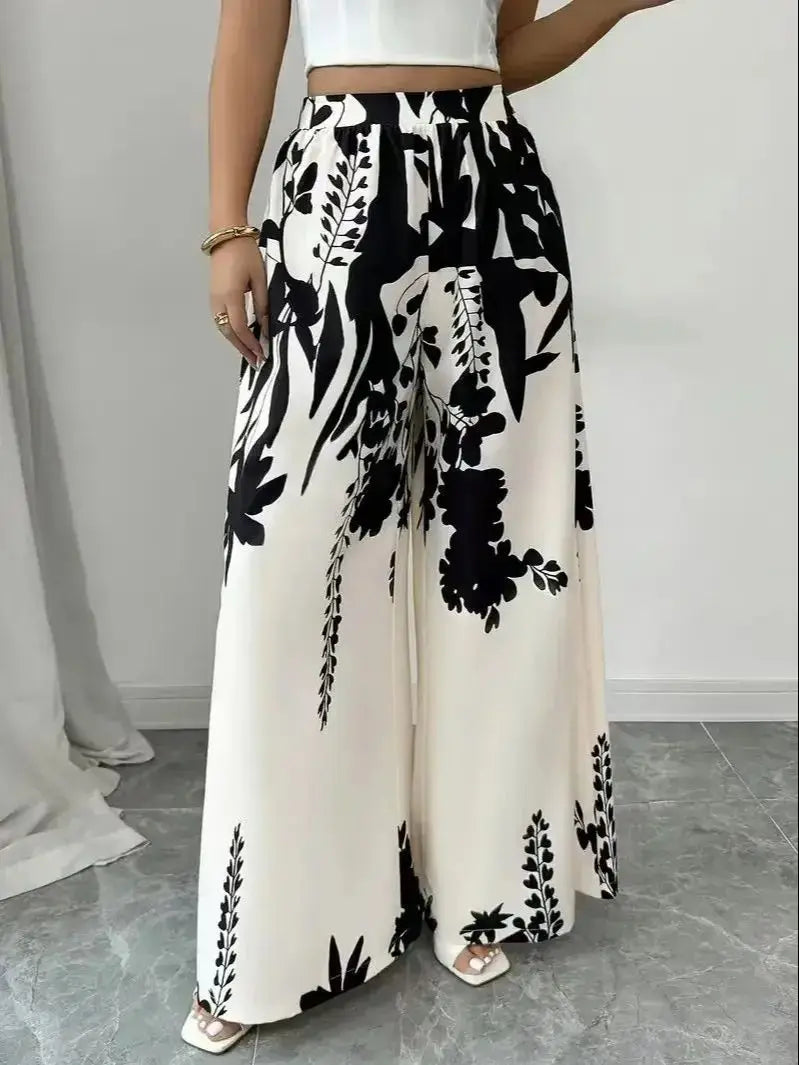 women's fashion printed, lace-up , waist-cinching, slim-fit casual trousers