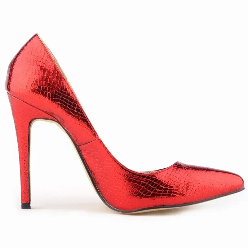 Women High Heels Classic Style Pointed Toe Slip On 12cm Elegant  Crocodile Plain Stilettos Sexy Pumps  Wedding Shoes