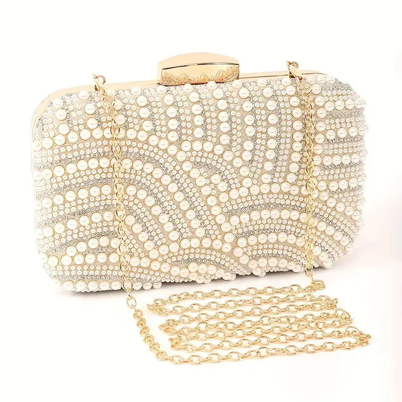Women Pearl Elegant Evening Fashionable Stylish Beading Wedding Dinner Party Banquet  Dress Clutch Bag