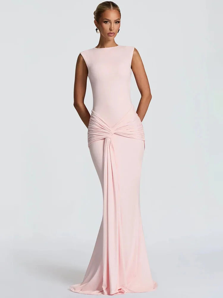 Women Backless Draped Rushed Sexy Maxi Gowon Elegant  Dresses