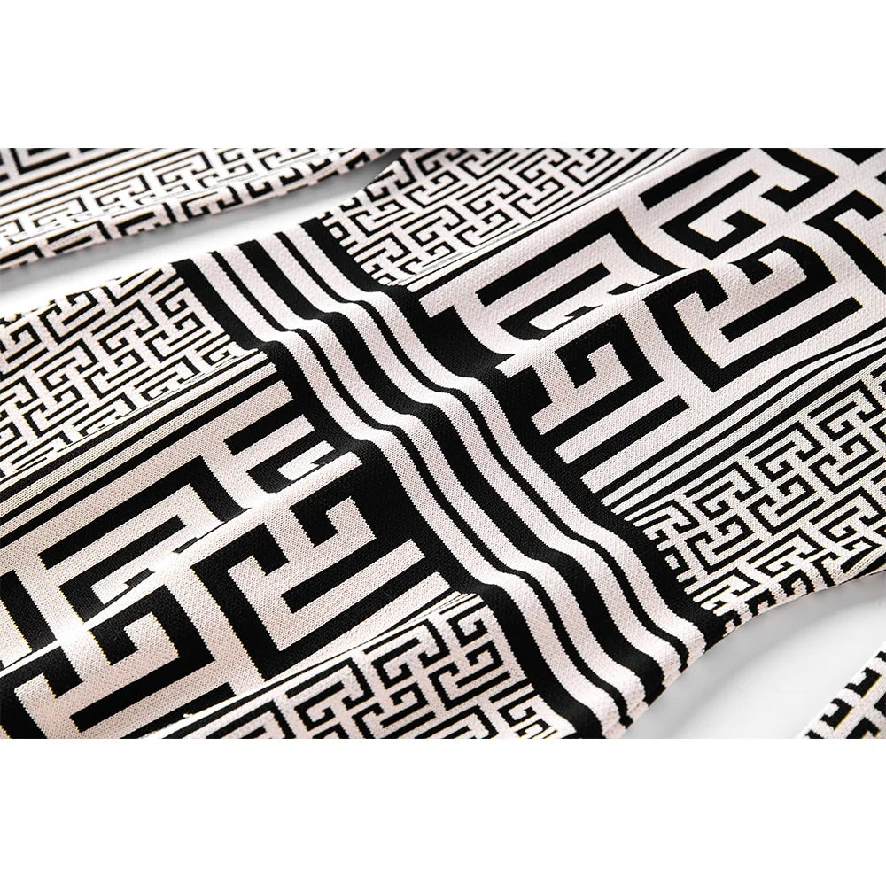 Women New Fall Collection Vintage Geometrical Pattern Breif Design Daily Wearing Casual Knitting High Quality Dressa