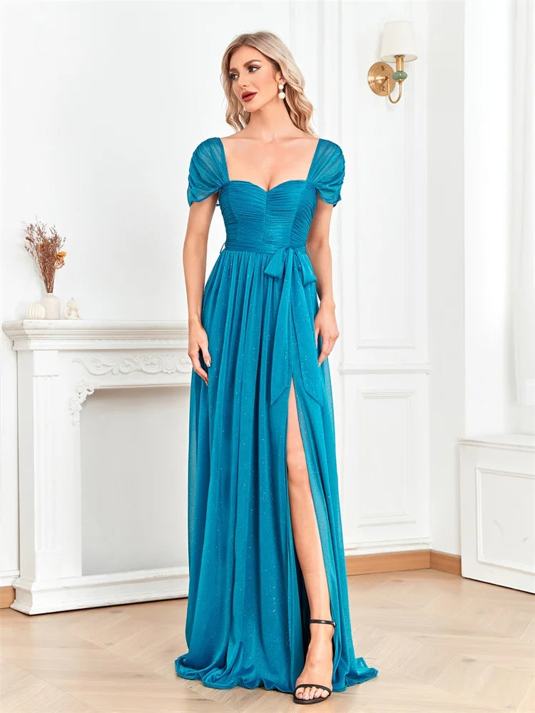 Women Elegant Shining  Luxury Sexy Slit Formal Prom Party Cocktail Maxi Graduation Bridesmaid Gowns Long Evening Dress