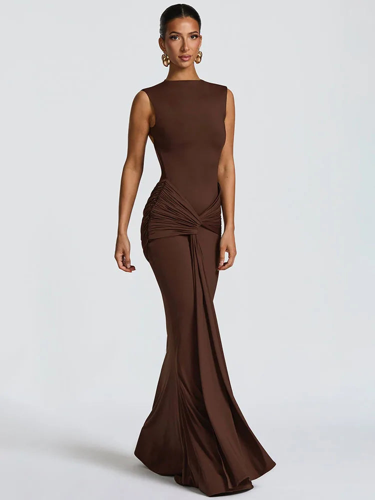 Women Backless Draped Rushed Sexy Maxi Gowon Elegant  Dresses