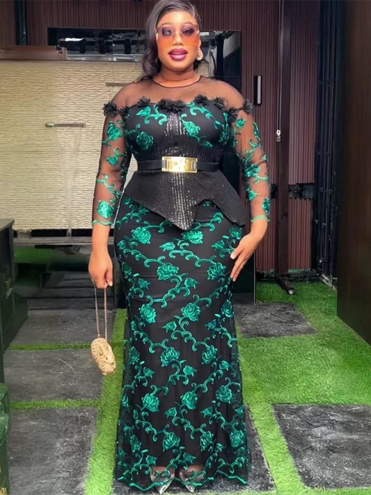 Women Plus Size Africa   Party Long  New Luxury Embroidery Sequin Robe  Gown