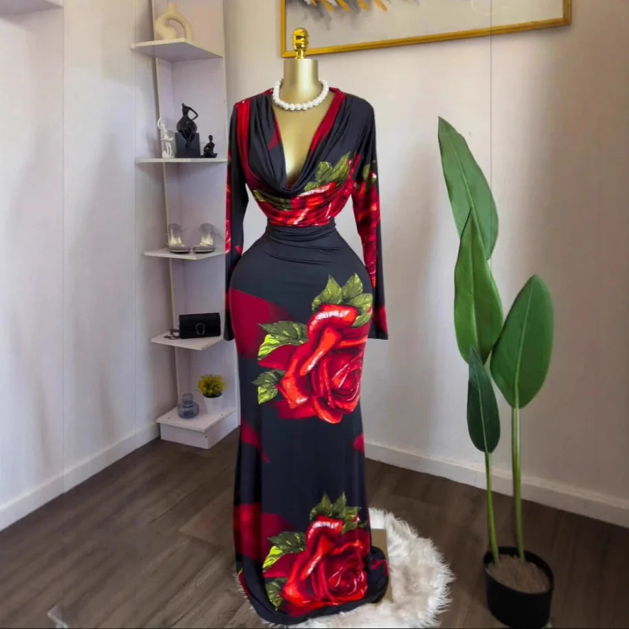 Women O-neck Long Sleeve Pleated Inner A-line  Evening Sexy Party Birthday Vacation Long Maxi Dresses Vestidos