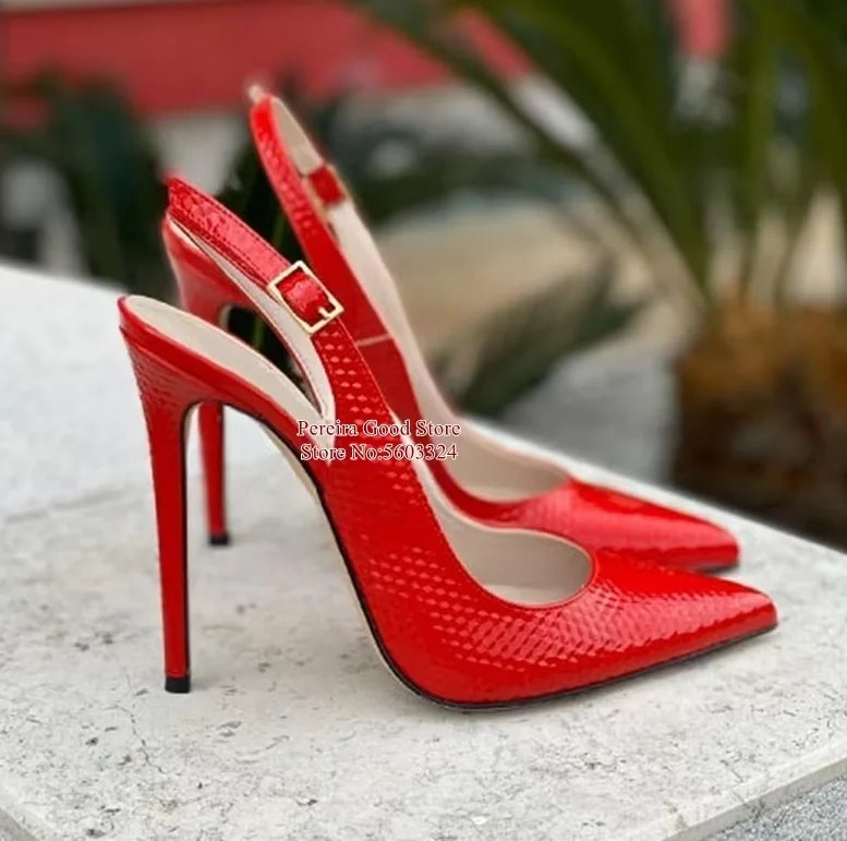 Women Yellow Snakeskin Slingback Pumps Pointy Toe Shallow Stiletto Heels Dress Shoes Cut-out Heels  Shoes 12Cm 10Cm 8Cm