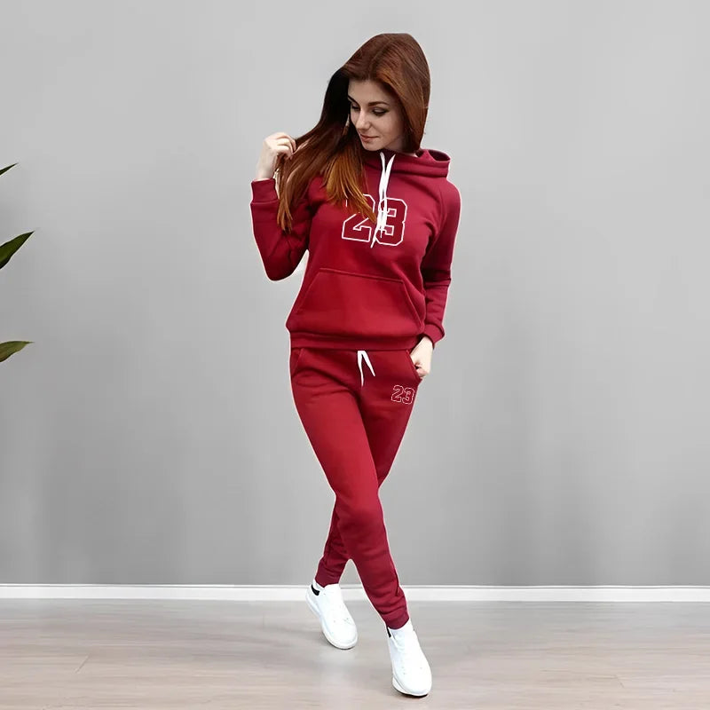 Woman Autumn Winter Fashion Casual Printing  Two piece Set Women Tracksuit Outfits Hooded Suit Quality Ladies Daily Jogging Sport