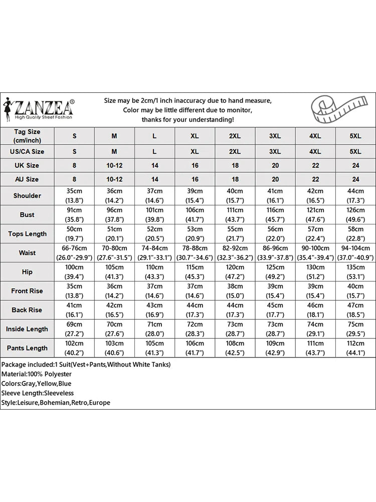Women ZANZEA Street Fashion  2 Pieces Sets Elegant Vest Tops Wide Leg  Outfit Office Solid Color Pant Sets