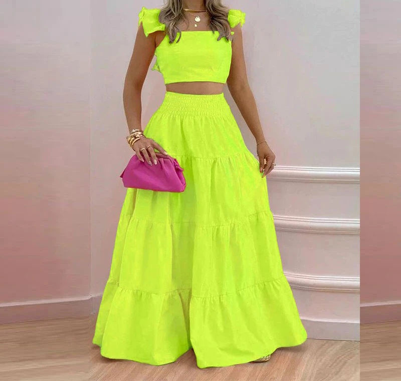 Women's Skirt Y2k Two Piece Set  Clothing New Spring/Summer Elegant Sexy Collage Sleeveless Top and Longuette Suits