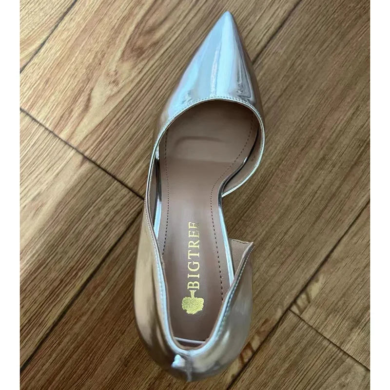 Women  High Heels Pumps Lady Stripper Stiletto Metallic Leather Scarpins Wedding Heels