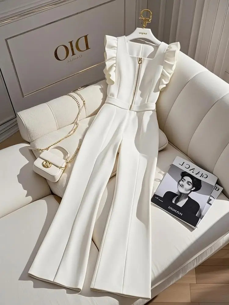 Women's jumpsuit professional casual sexy versatile high waisted wide-leg pant