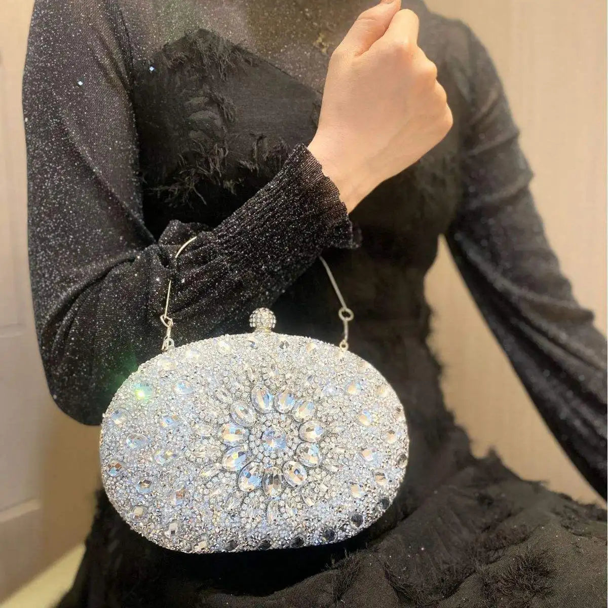 women Fashionable Shell diamonds birthday wedding Handbag Rhinestone Clutch Sequin and Sunflower Evening Party Bag