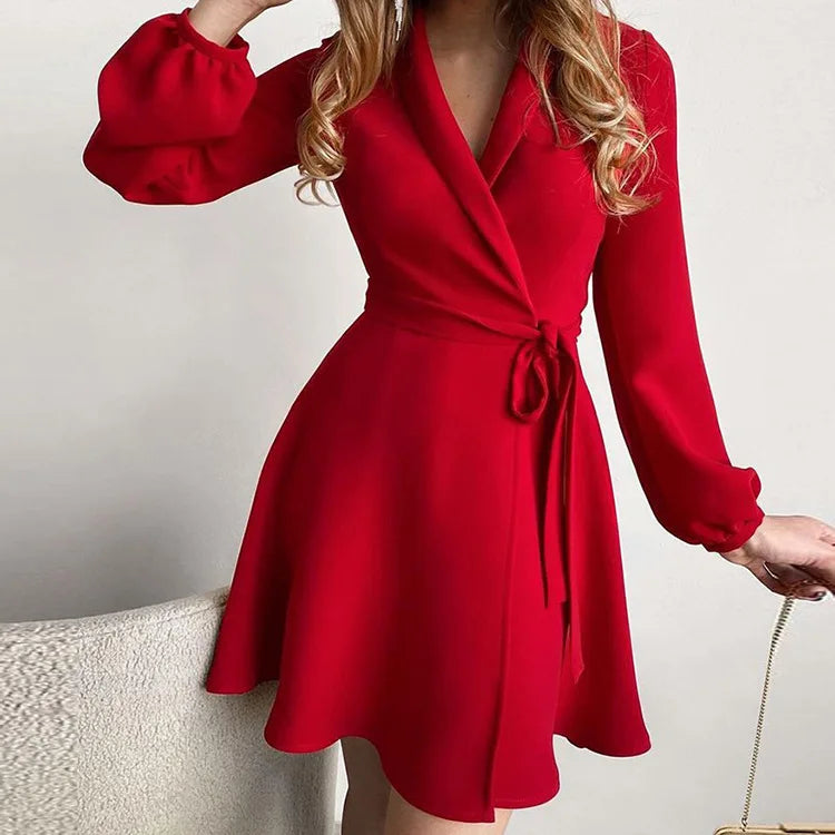 Women Dress  Summer  Fashion Temperament Printed long-sleeve Waist Lace Dresses Casual Vestidos HDM21688